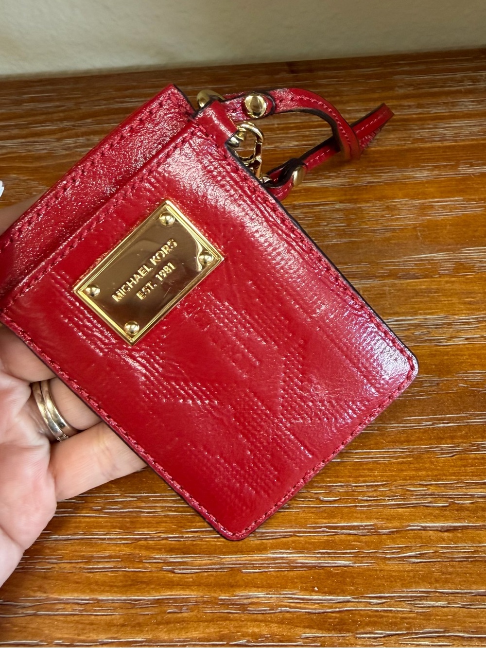 Michael Kors Red Leather Card Holder with Gold Plaque